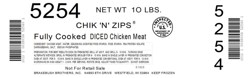 Chicken Fully Cooked Chik'n'zips® Diced Breast & Thigh 5 Pound Each - 2 Per Case.