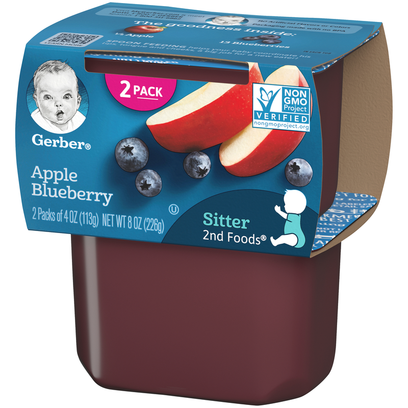 (2 pack of 4 Oz) Gerber 2nd Foods Apple Blueberry Baby Food 8 Ounce Size - 8 Per Case.