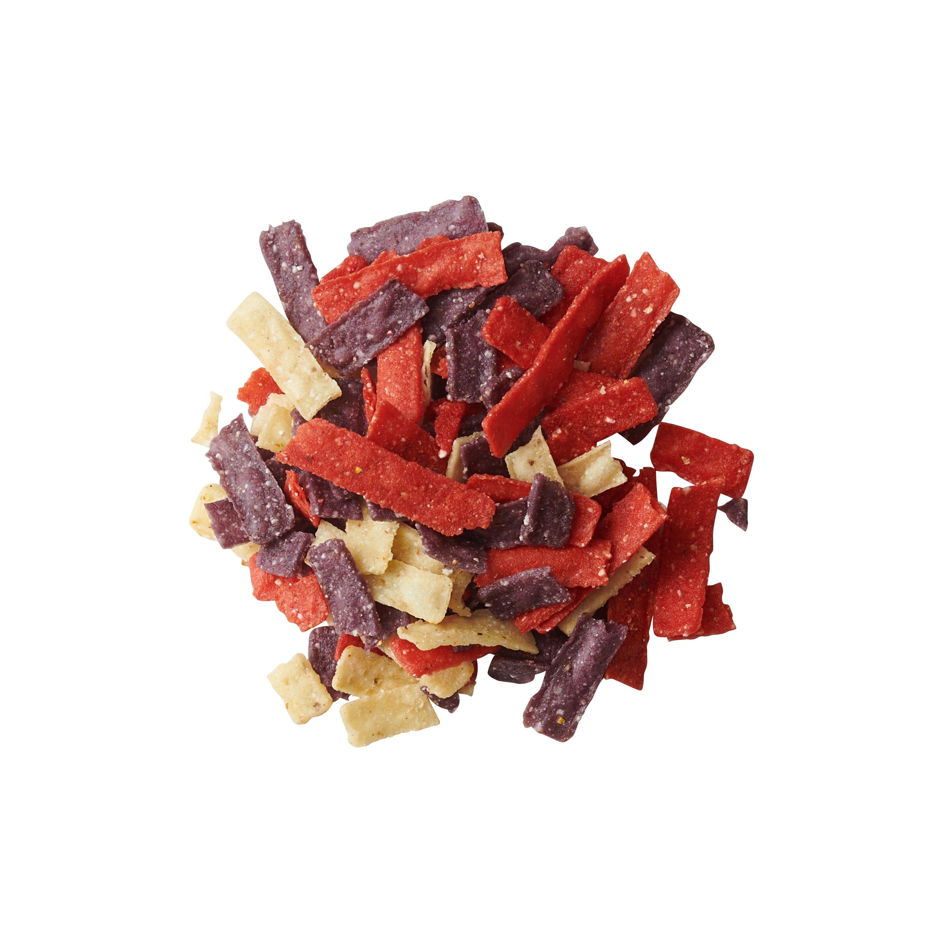 Fresh Gourmet Tortilla Strips Tri-Color 0.5 Ounce Size - 100 Per Case.