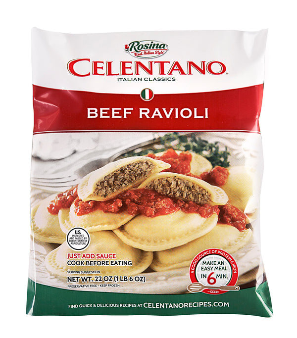 Celentano Large Round Beef Ravioli 22 Ounce Size - 12 Per Case.