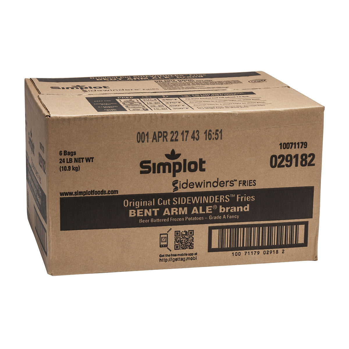 Simplot Sidewinders Fries Bent Arm Ale Brandcraft Beer Batter Original Cut 4 Pound Each - 6 Per Case.