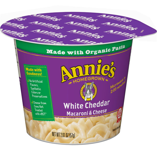 Annie's™ Macaroni & Cheese Microwave Single Serve Cup White Cheddar 2.01 Ounce Size - 12 Per Case.