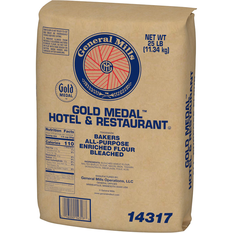 Gold Medal™ Hotel & Restaurant™ Bakersflour All Purpose Enriched Bleached Bag 25 Pound Each - 2 Per Case.