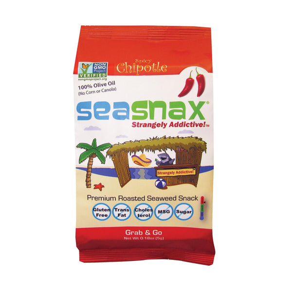 Seasnax Organic Premium Roasted Seaweed Snack - Chipotle - Case of 24 - 0.18 Ounce.