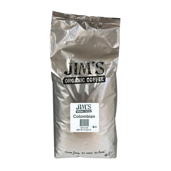 Jim's Organic Coffee Whole Bean Colombian Santa Marta Montesierra - Single Bulk Item - 5LB