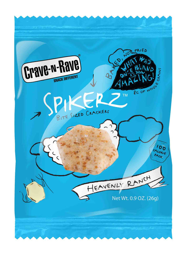 Crave N Rave Whole Grain Heavenly Ranch Spikerz Cracker Bites Individually Wrapped 0.9 Ounce Size - 300 Per Case.