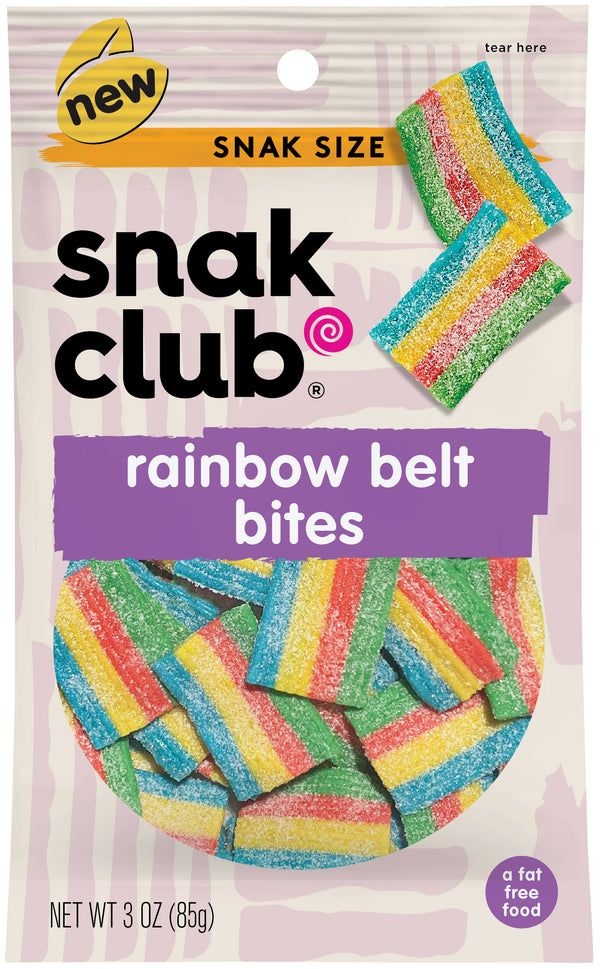 Snak Club Rainbow Belts Bites 3 Ounce Size - 12 Per Case.