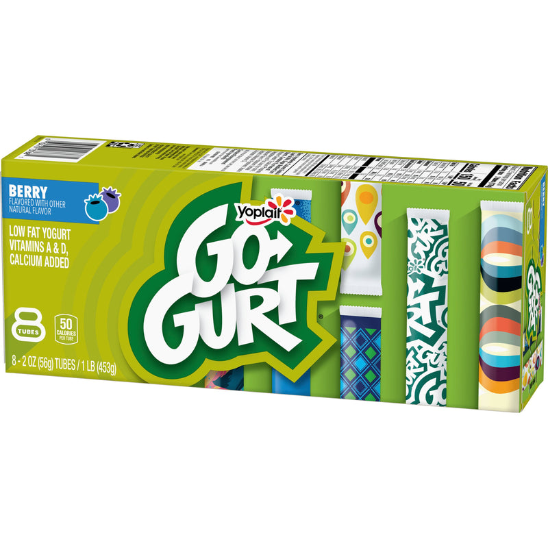 Yoplait® Go Gurt® Yogurt Single Serve Tube Low Fat Berry 16 Ounce Size - 8 Per Case.