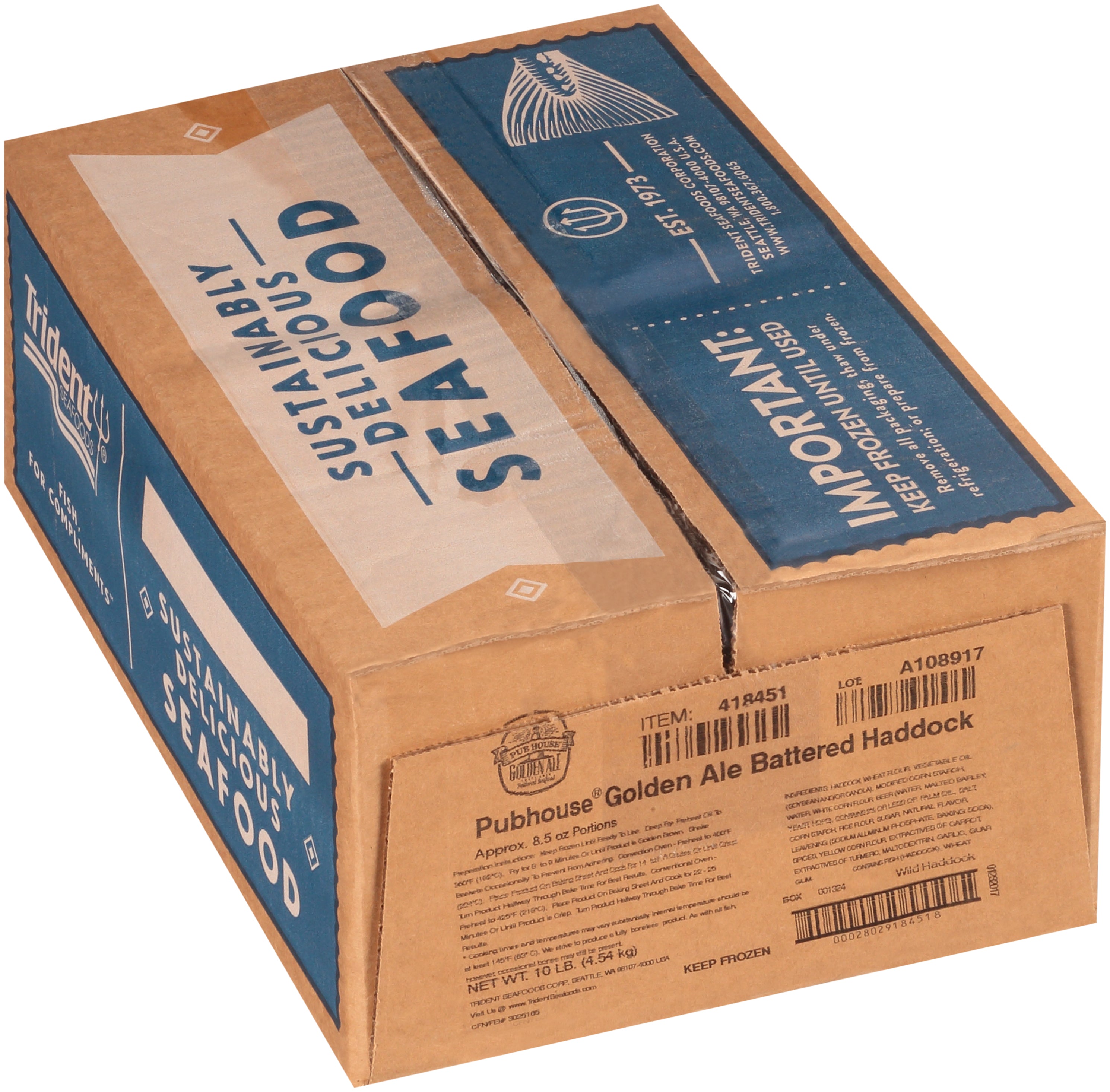 Haddock Golden Ale Beer Battered Natural Fillets Boneless 10 Pound Each - 1 Per Case.