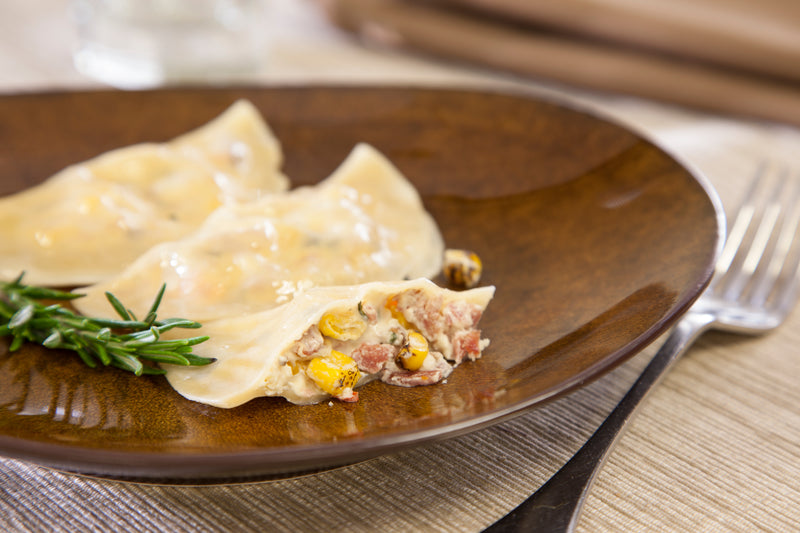 Duck Bacon And Sweet Corn Wontons 1.2 Ounce Size - 100 Per Case.