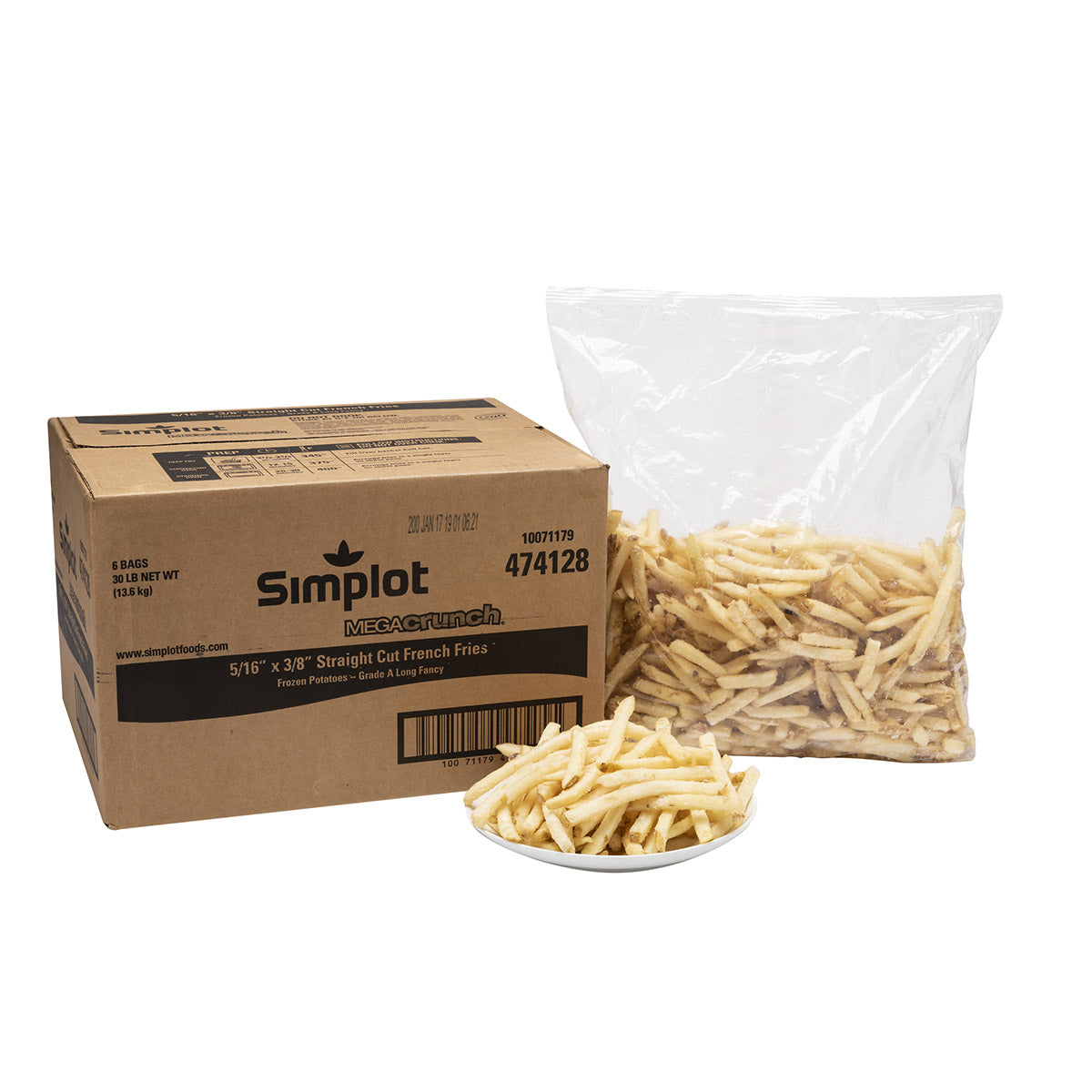 Simplot Megacrunch 6"x8" Battered Straight Cut Fries Skin On 5 Pound Each - 6 Per Case.