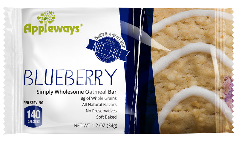 Appleways Whole Grain Soft Oatmeal Blueberry Bars Individually Wrapped 1 Count Packs - 216 Per Case.