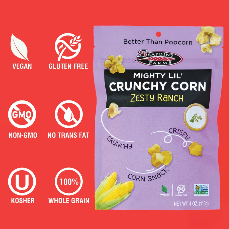 Mighty Lil Crunchy Corn Zesty Ranch 4 Ounce Size - 12 Per Case.