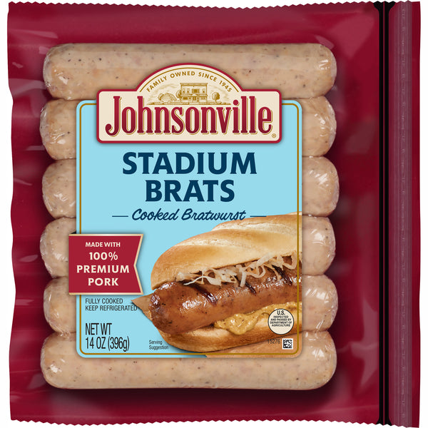 Johnsonville Cooked Stadium Style Pork Sausage Bratwurst Links Packagectcase 14 Ounce Size - 10 Per Case.