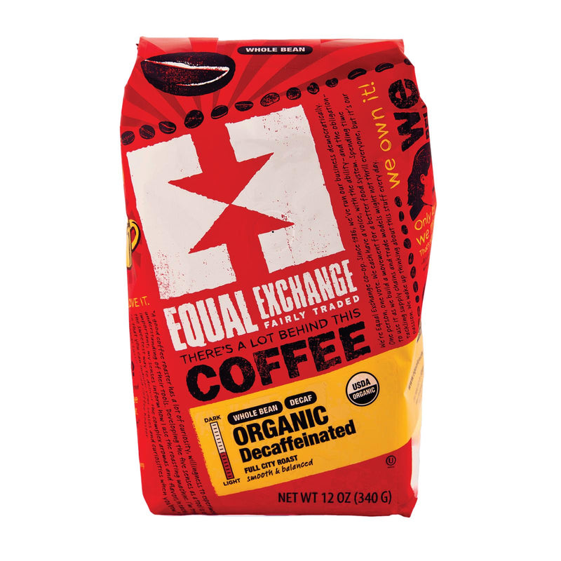 Equal Exchange Organic Whole Bean Coffee - Decaf - Case of 6 - 12 Ounce.
