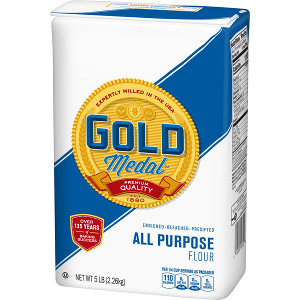 Gold Medal™ All Purpose Flour Enriched Bleached Pre Sifted 5 Pound Each - 8 Per Case.