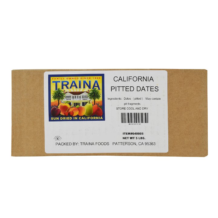 Traina California Pitted Dates 5 Pound Each - 1 Per Case.