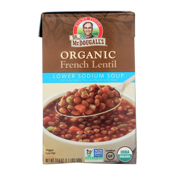 Dr. McDougall's Organic French Lentil Lower Sodium Soup - Case of 6 - 17.6 Ounce.