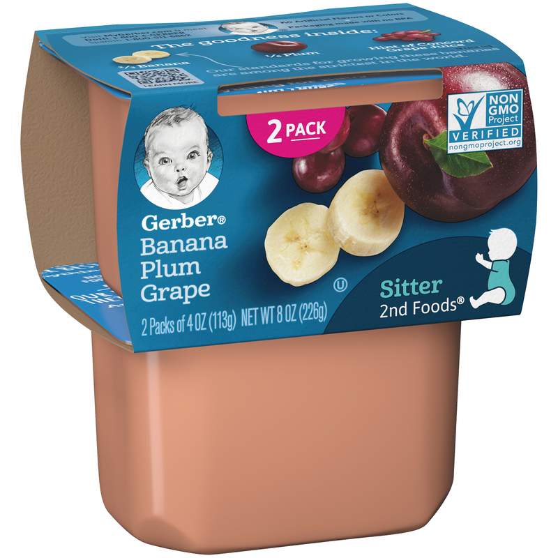 (2 pack of 4 Oz) Gerber 2nd Foods Banana Plum Grape Baby Food 8 Ounce Size - 8 Per Case.