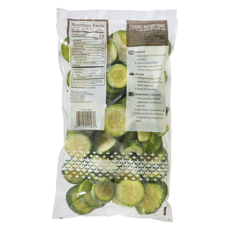 Simplot Simple Goodness Classic Vegetables Smooth Sliced Zucchini 2 Pound Each - 12 Per Case.