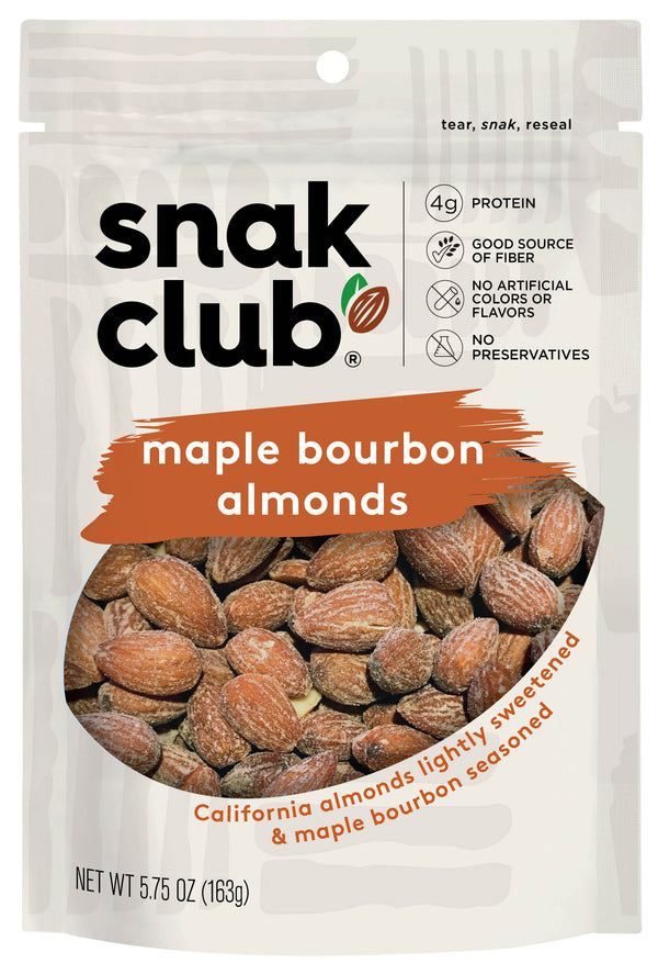 Snak Club Small Gusset Bag Maple Bourbon Almonds 5.75 Ounce Size - 6 Per Case.