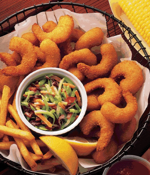 Pouches Raw Breaded Shrimp Rounds Tail Off 8 Ounce Size - 12 Per Case.