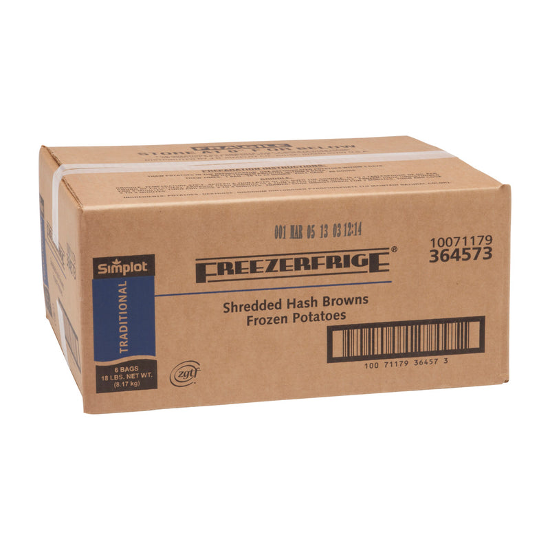 Simplot Freezerfrige Shredded Hash Browns 3 Pound Each - 6 Per Case.