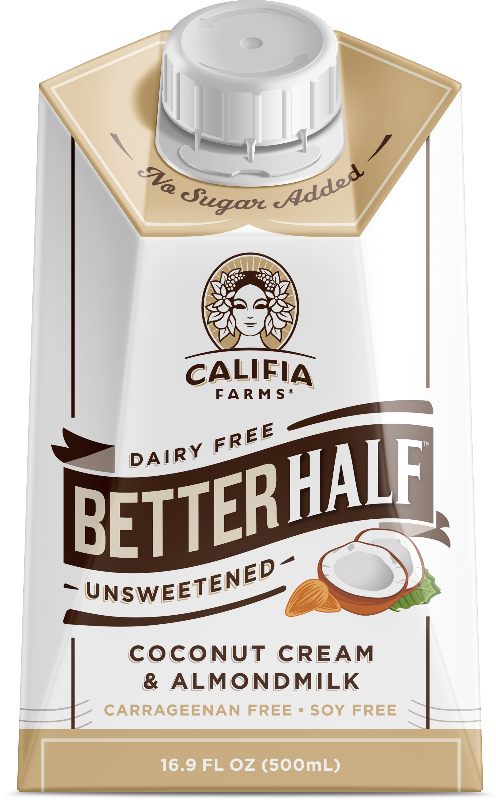 Califia Farms Unsweetened Better Half Almondmilk Half And Half 16.9 Fluid Ounce - 6 Per Case.