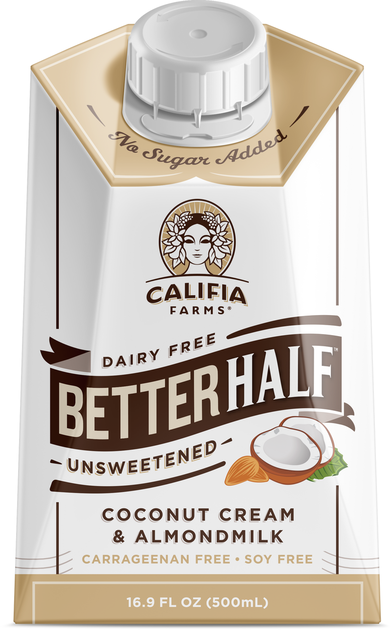 Califia Farms Unsweetened Better Half Almondmilk Half And Half 16.9 Fluid Ounce - 6 Per Case.