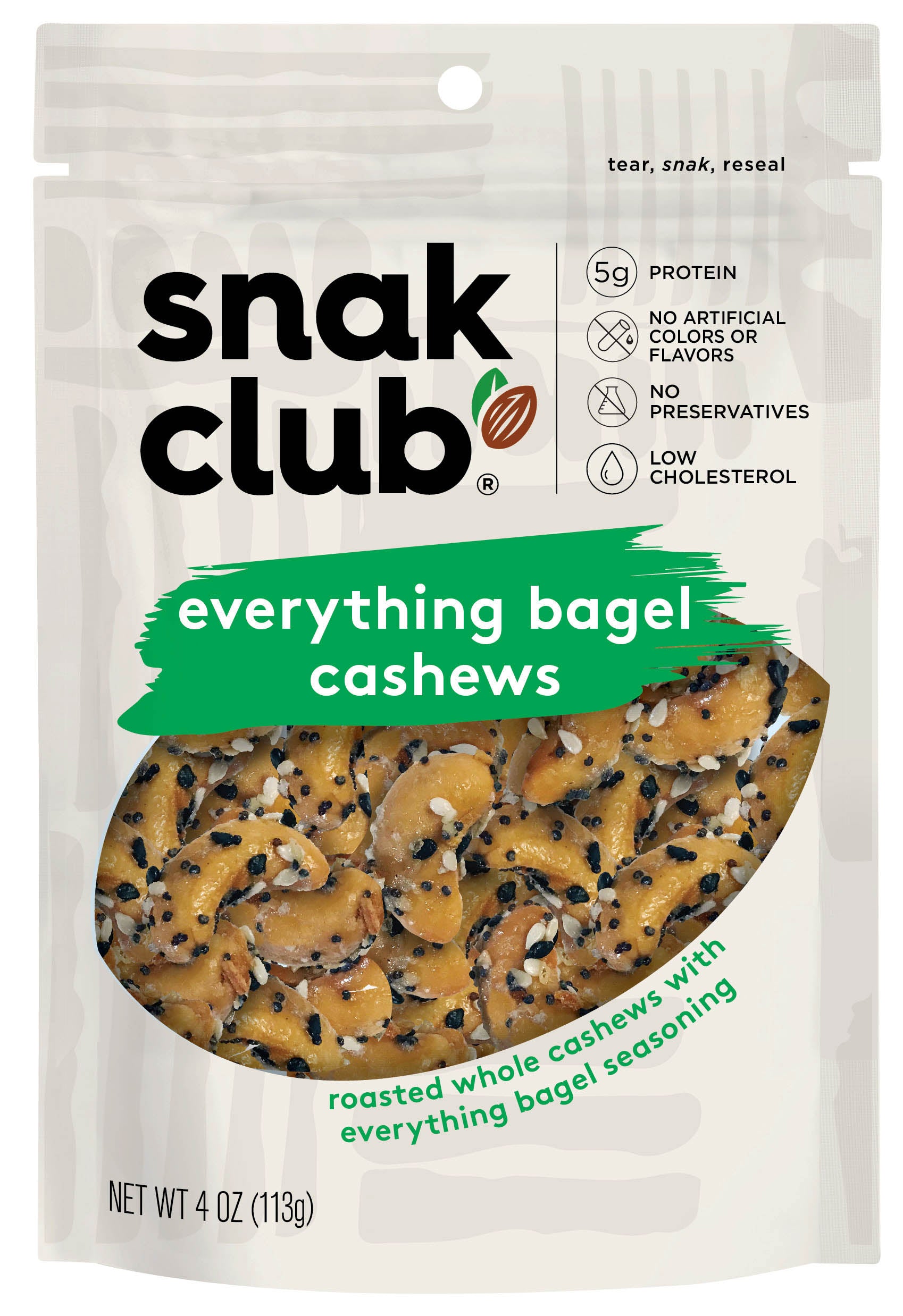 Snak Club Small Gusset Bag Everything Bagelcashews 4 Ounce Size - 6 Per Case.