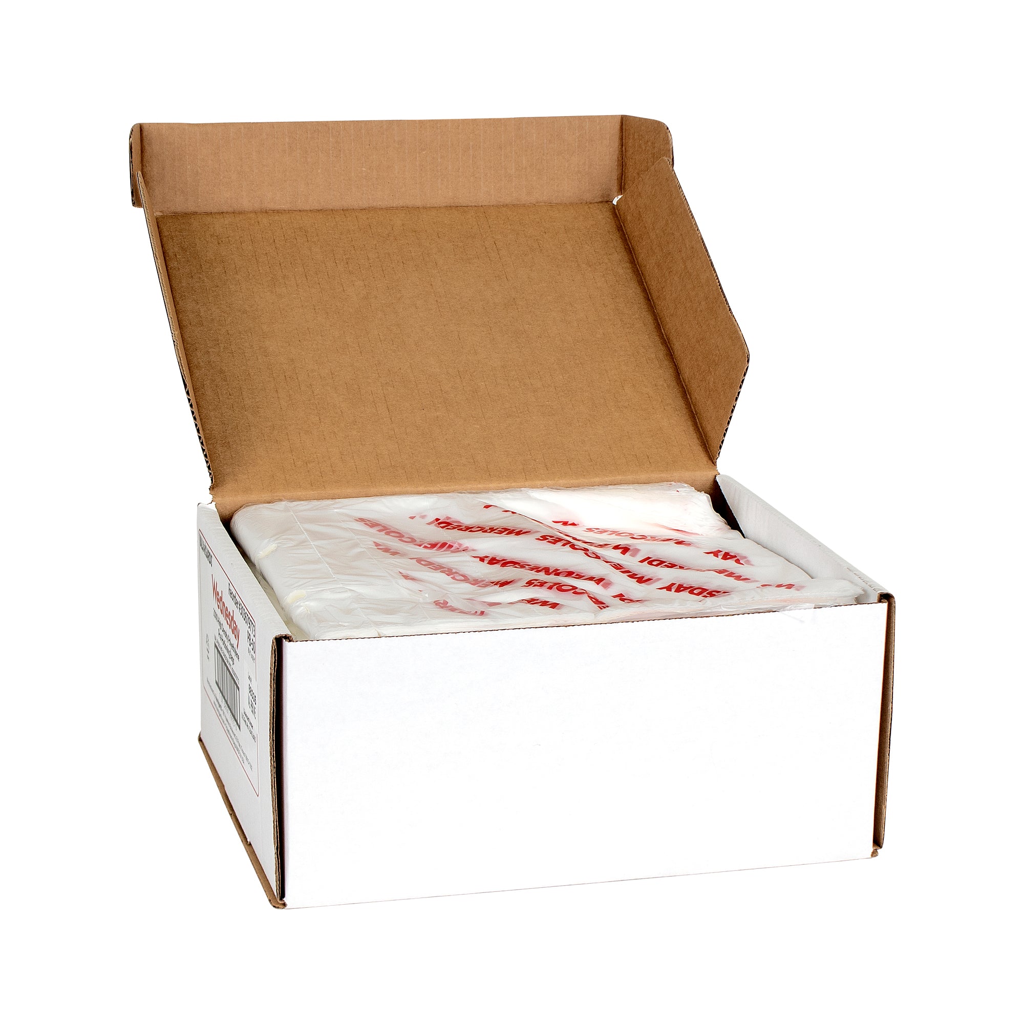 Bag High Density Saddle Preportion Bag Printed Wednesday Red 2000 Each - 1 Per Case.