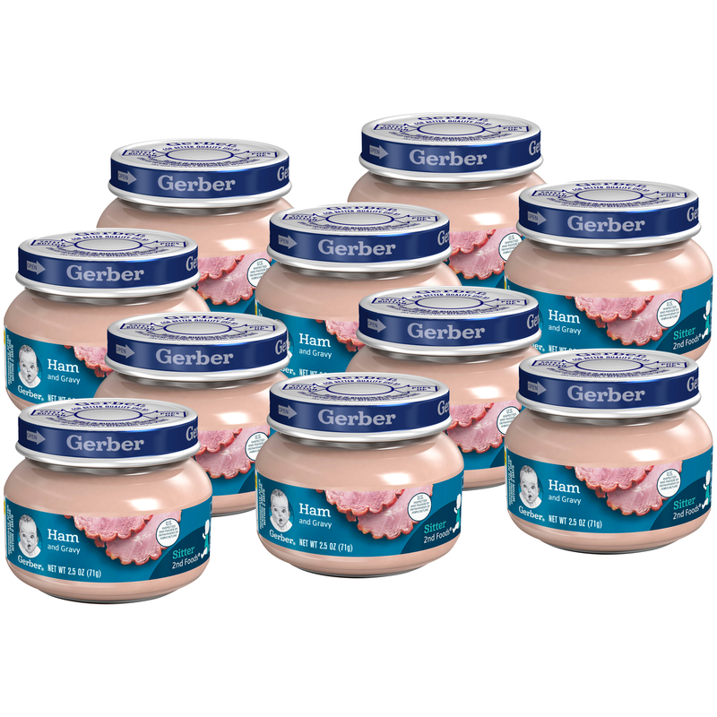 Gerber 2nd Foods Ham & Gravy Baby Food Jars 2.5 Ounce Size - 10 Per Case.