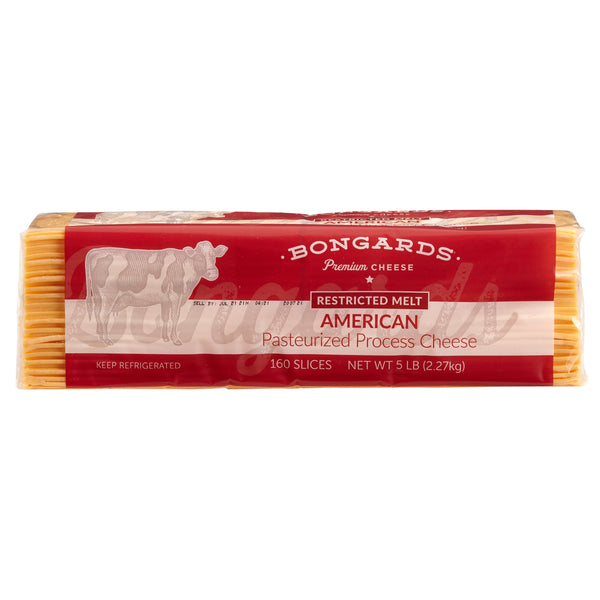 Bongards Yellow Cheese Restricted Melt Processed American Pullman Slices 5 Pound Each - 4 Per Case.