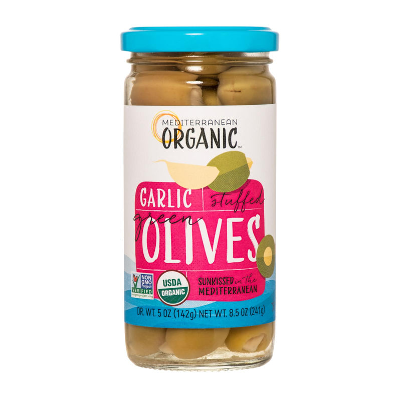 Mediterranean Organic Organic Stuffed Green Olives Garlic - Case of 12 - 8.5 Ounce