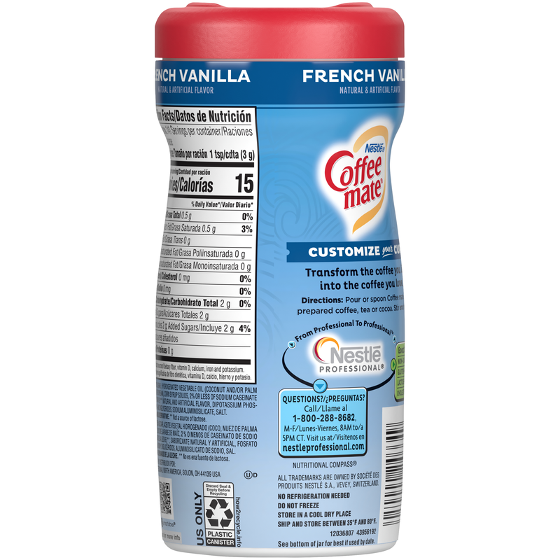 Coffee Mate French Vanilla XCanister 15 Ounce Size - 12 Per Case.