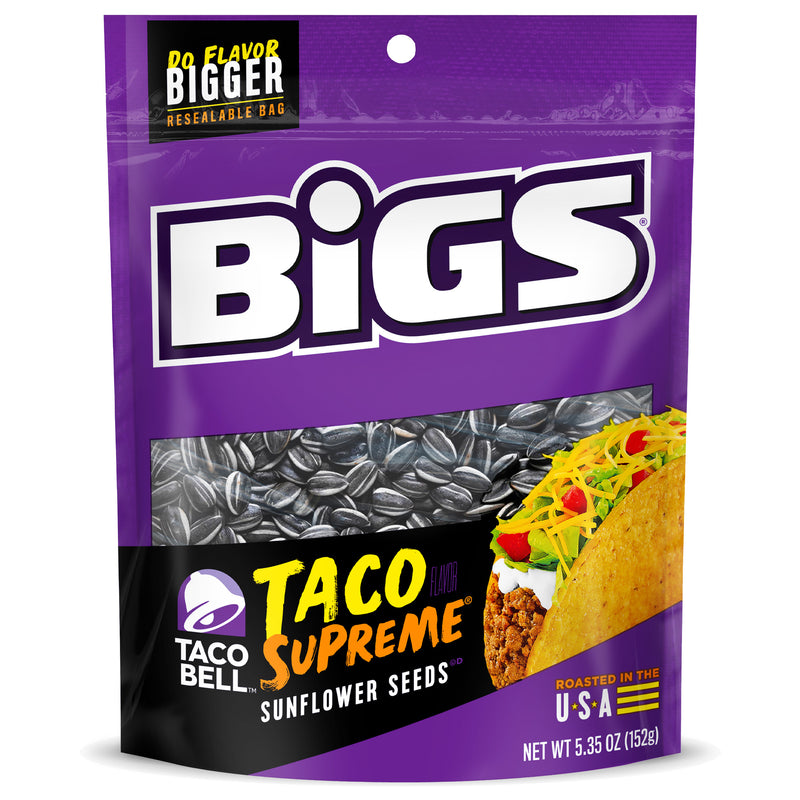 Bigs Taco Bell Taco Supreme Sunflower Seedsketo Friendly Snack Bag 5.35 Ounce Size - 12 Per Case.