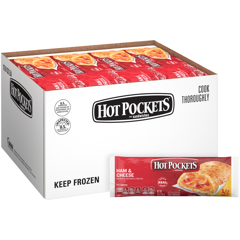 Hot Pocket Individually Wrapped Ham & Cheese Hot Pockets 8 Ounce Size - 12 Per Case.