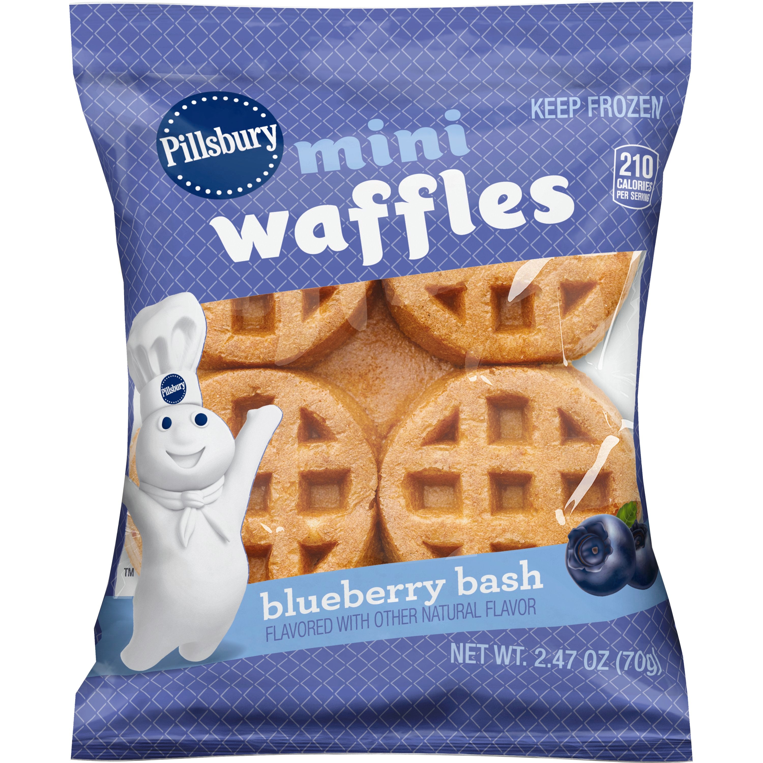 Pillsbury™ Frozen Mini Waffles Blueberry Bash™ 2.47 Ounce Size - 72 Per Case.