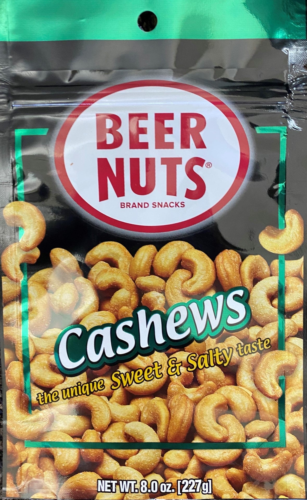 Beer Nuts Cashew Stand Up Pouch 8 Ounce Size - 6 Per Case.