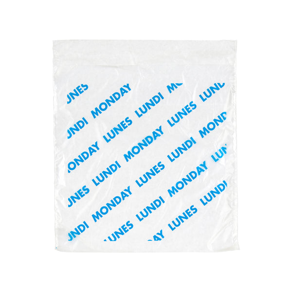 Bag High Density Saddle Preportion Bag Printed Monday Blue 2000 Each - 1 Per Case.