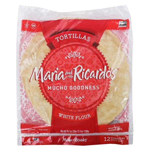 Maria & Ricardo's White Flour Tortillas 12 Inch 3.812 Ounce Size - 12 Per Case.