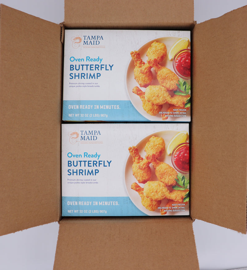 Tampa Maid Oven Ready Breaded Butterfly Shrimp 31-40 Count 2 Pound Each - 4 Per Case.