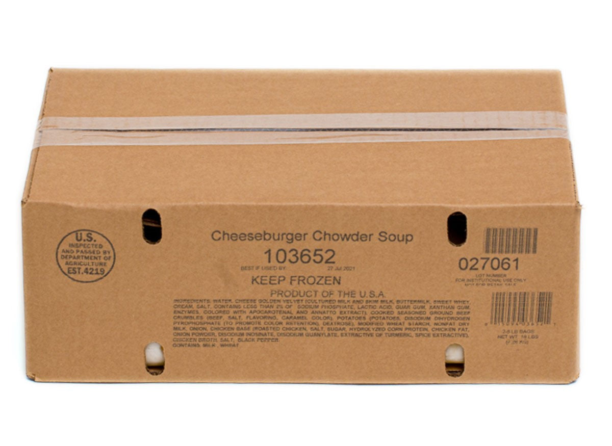 Taste Traditions Cheeseburger Chowder A Ground Beef 8 Pound Each - 2 Per Case.