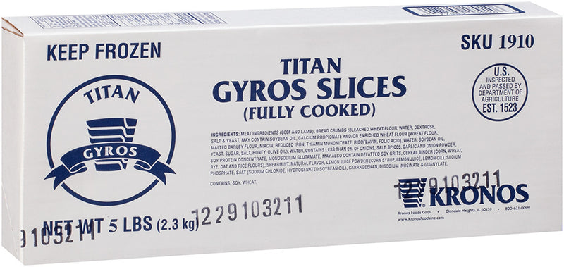 Gyro Titan Slices Fully Cooked Fully Cooked 5 Pound Each - 4 Per Case.