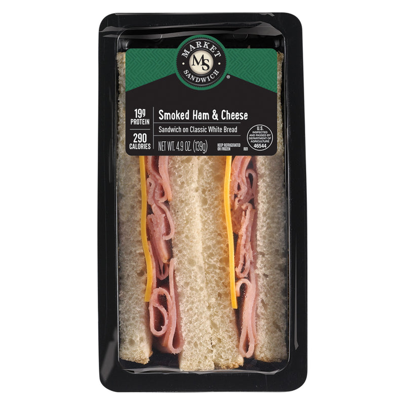 Market Sandwich Smoked Ham & Cheese White Bread Sandwich Wedge 4.9 Ounce Size - 10 Per Case.