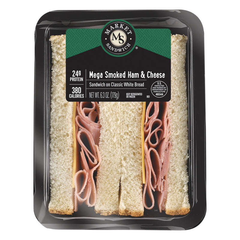 Market Sandwich Black Forest Ham & Cheese Mega Wedge Sandwich 6.3 Ounce Size - 8 Per Case.