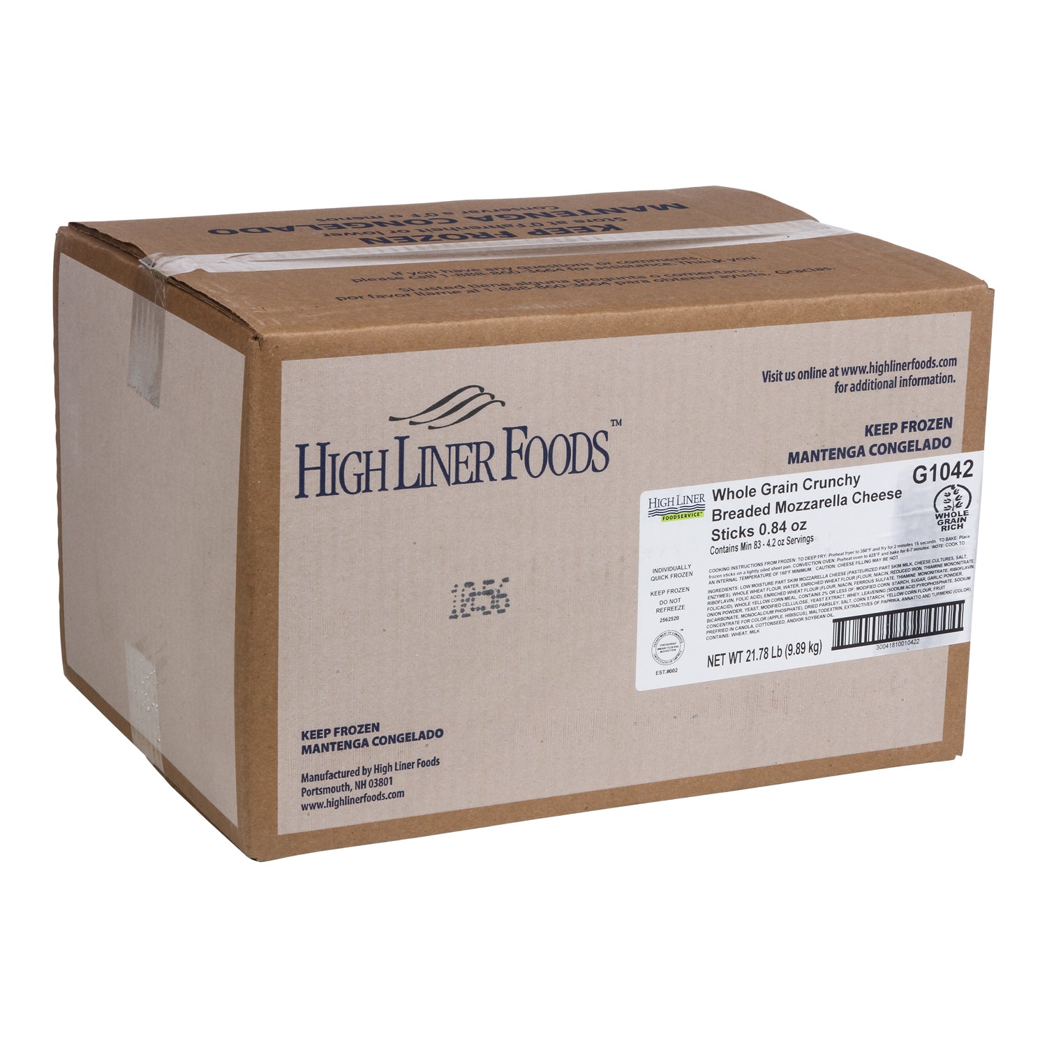 Whole Grain Crunchy Breaded Mozzarella Cheese Sticks 5.445 Pound Each - 4 Per Case.