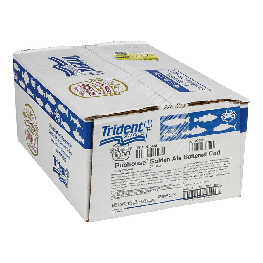 Golden Ale Beer Battered Alaska Cod Natural Fillets Boneless 10 Pound Each - 1 Per Case.
