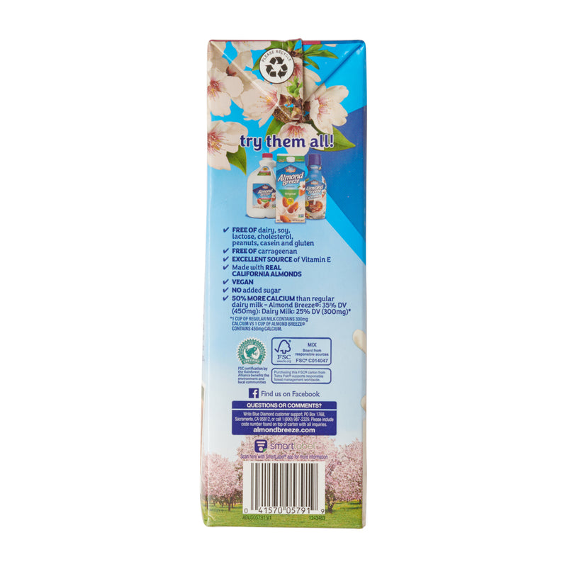 Almond Breeze Milk Substitute Unsweetened Vanilla 64 Ounce Size - 8 Per Case.