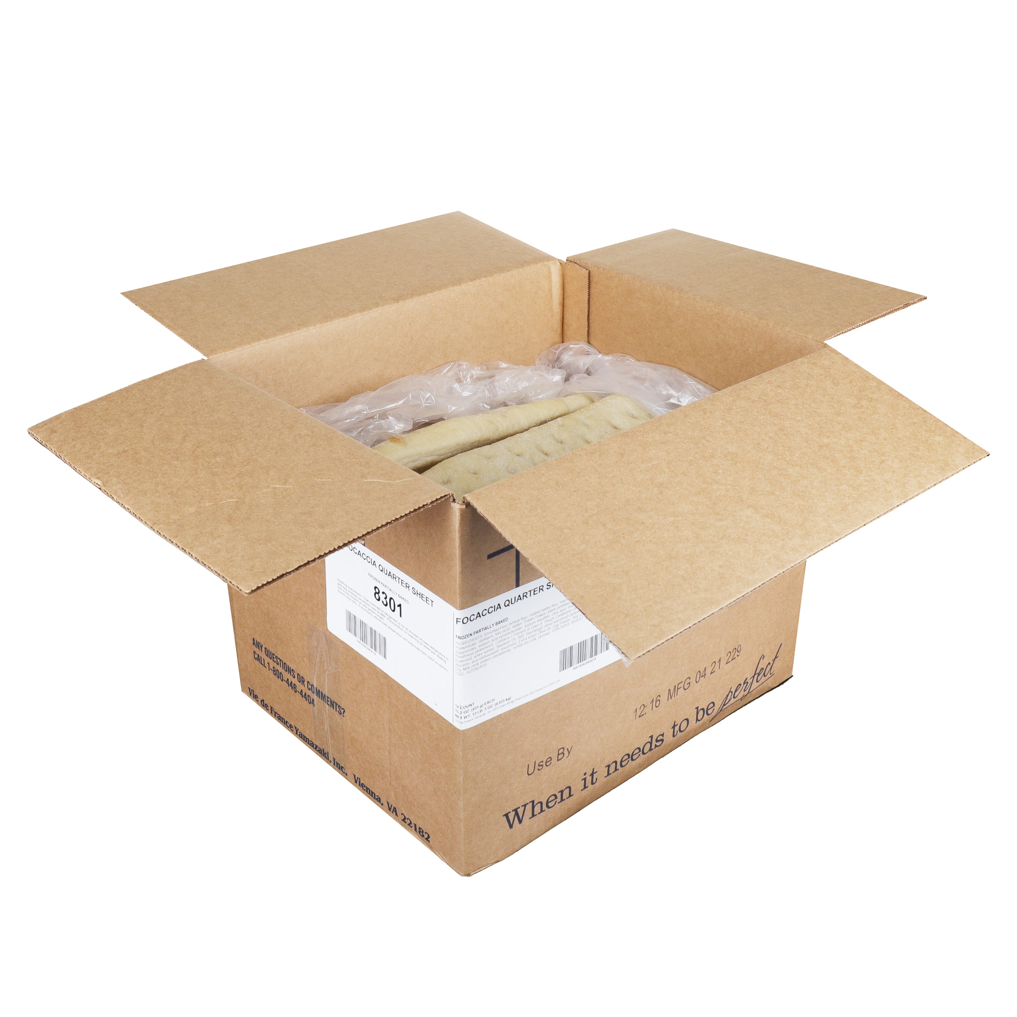 Vie De France Focaccia Quarter Sheet Parbaked Bread 15.2 Ounce Size - 14 Per Case.
